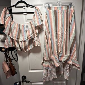 Torrid Pink and Blue Maxi Trumpet Dress- NWT